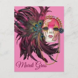 kralen, veren en mardi Gras Masker Briefkaart