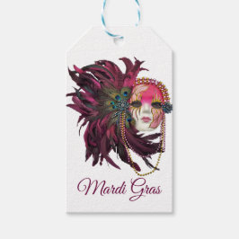 kralen, veren en mardi Gras Masker Cadeaulabel