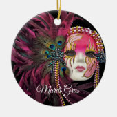 kralen, veren en mardi Gras Masker Keramisch Ornament (Voorkant)