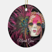 kralen, veren en mardi Gras Masker Keramisch Ornament (Links)