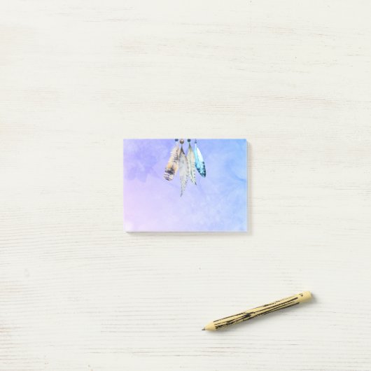 Kralen veren in Waterverven Post-it® Notes (Op bureau)