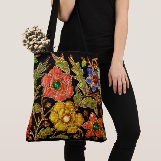 Kralen Victoriaanse Bloemen Tote Bag (Dichtbij)