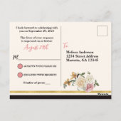 Kralen zwart, ivoorkleurige strepen, bloemen RSVP Briefkaart (Achterkant)
