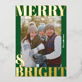 Kralend Modern Donkergroen Merry & Bright Foto Folie Feestdagenkaart