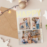 Kralend Moderne Verticale Drie Foto Gelukkig Goud Folie Feestdagen Briefkaart<br><div class="desc">Stuur warme wensen voor de feestdagen met deze unieke en schattige, moderne verticale happy gold foil-holiday-postkaart met drie foto's. Het simpele en minimalistische ontwerp vertoont boho-geïnspireerde elementen in goudkleurige folie. Dit ontwerp, dat de feestelijke sfeer van december viert, voegt een vrolijke en speelse aanraking toe aan elke gelegenheid. De goudkleurige...</div>