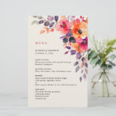 Kralenheldere Roze Oranje Aquarel Trouwmenu (Staand voorkant)