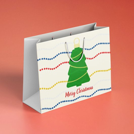 Kralenkrans met retro kerstornamenten groot cadeauzakje