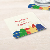 Kralenkrans met retro kerstornamenten kartonnen onderzetters (Schuin)