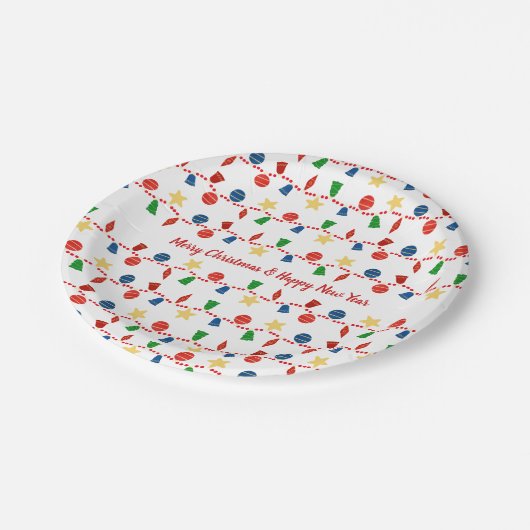 Kralenkrans met retro kerstornamenten papieren bordje (Gekanteld)