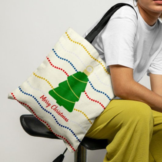 Kralenkrans met retro kerstornamenten tote bag