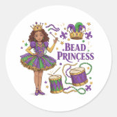 Kralenprinses - Mardi Gras Ronde Sticker (Voorkant)