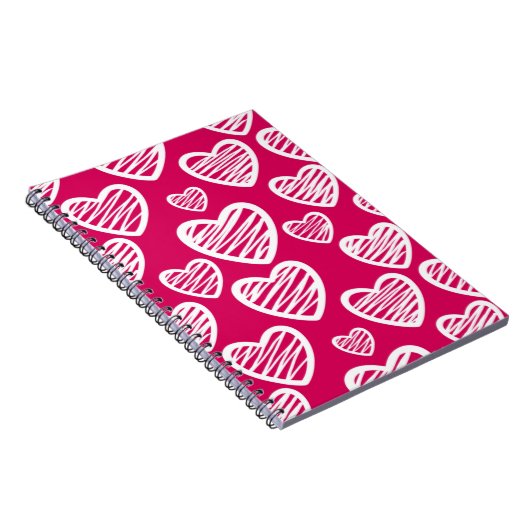 Kralenrood en wit krabbelhartpatroon notitieboek (Rechterzijde)