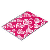 Kralenrood en wit krabbelhartpatroon notitieboek (Linkerzijde)