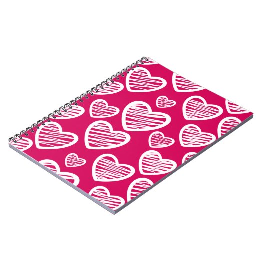 Kralenrood en wit krabbelhartpatroon notitieboek (Linkerzijde)