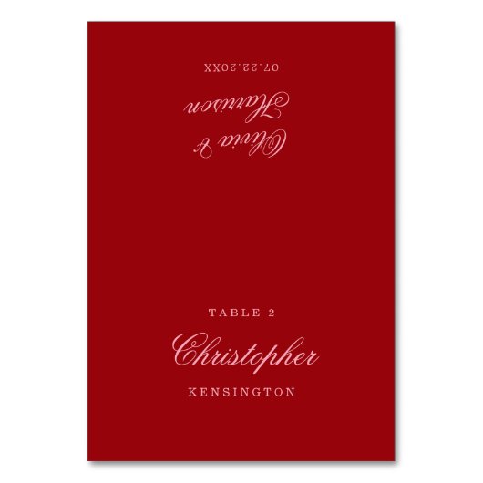 Kralenroze Rood Minimalistisch Script Trouwplaatsk Kaart (Voorkant)