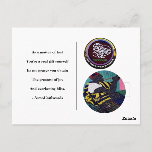 Kralenwerk&Handgezaagde figuren 13x18 cm verjaarda Briefkaart (Achterkant)