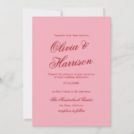 Kralig Roze Rood Minimalistisch Schrift Trouwkaart Kaart
