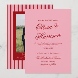 Kralig Roze Rood Minimalistisch Schrift Trouwkaart Kaart