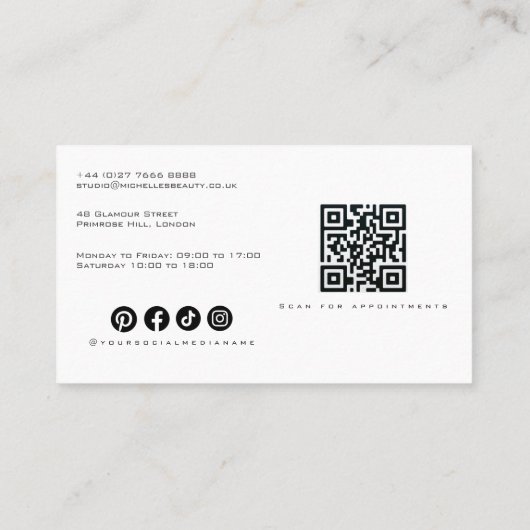 Kralige Minimalistische Roze Zwarte Moderne Make-u Visitekaartje (Achterkant)