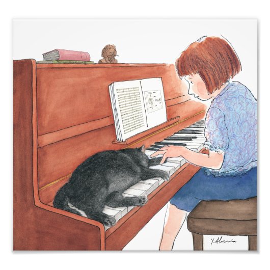 Krameer de kat op de piano foto afdruk (Voorkant)
