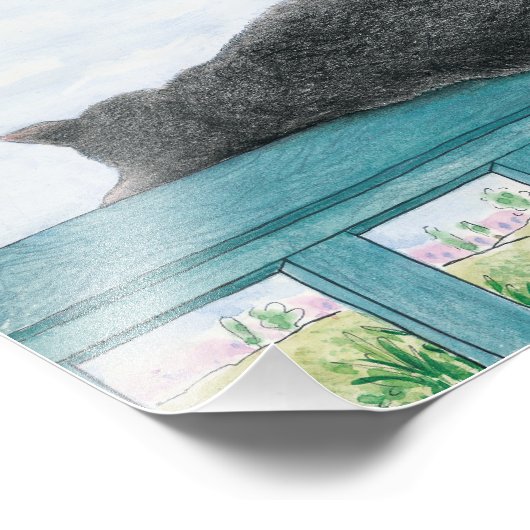 Kramer het kattenslapen op de balkon foto afdruk (Hoek)