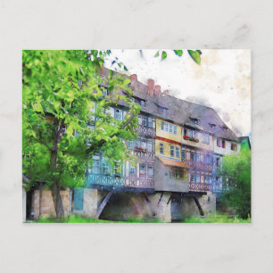 Krämerbrücke in Erfurt. Vakwerkhuizen op brug Briefkaart
