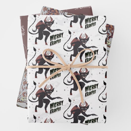Krampus 3 Styles kerstfeestdag Inpakpapier Vel (In situ)