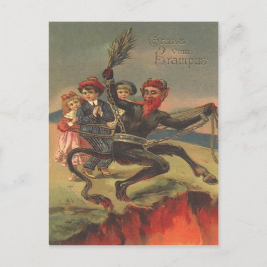 Krampus brengt slechte kinderen naar de hel briefkaart (Voorkant)