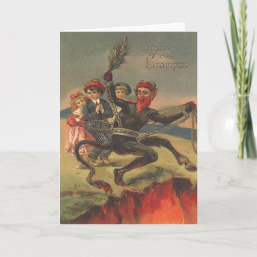 Krampus brengt slechte kinderen naar de hel feestdagen kaart (Voorkant)