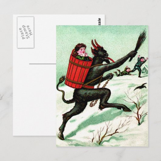 Krampus Chasing Bad Children Winter Snow Briefkaart (Voorkant / Achterkant)