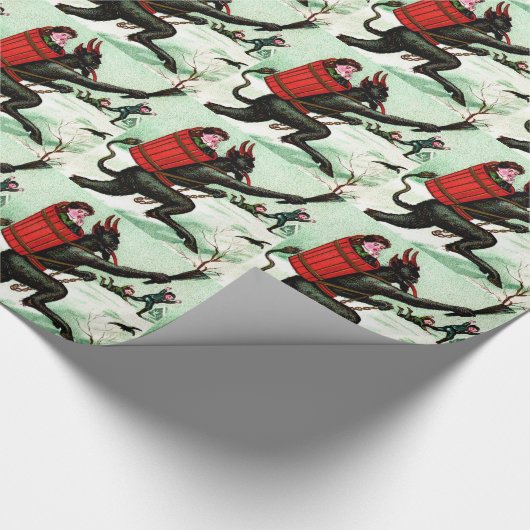 Krampus Chasing Bad Children Winter Snow Cadeaupapier (Hoek)