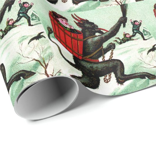 Krampus Chasing Bad Children Winter Snow Cadeaupapier (Rol Hoek)