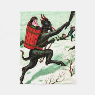 Krampus Chasing Bad Children Winter Snow Fleece Deken