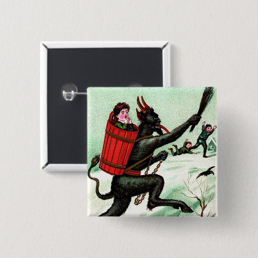 Krampus Chasing Bad Children Winter Snow Vierkante Button 5,1 Cm (Voorkant /achterkant)