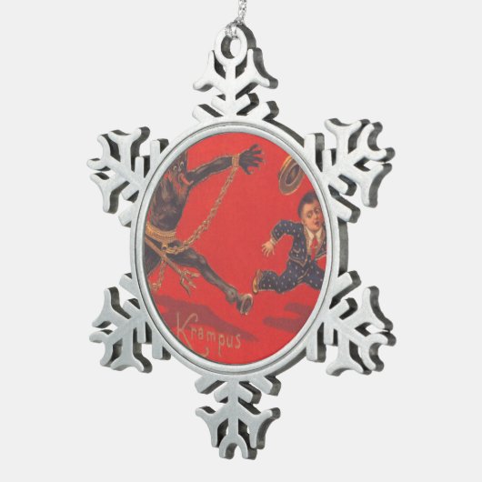 Krampus Chasing Boy Tin Sneeuwvlok Ornament (Rechts)