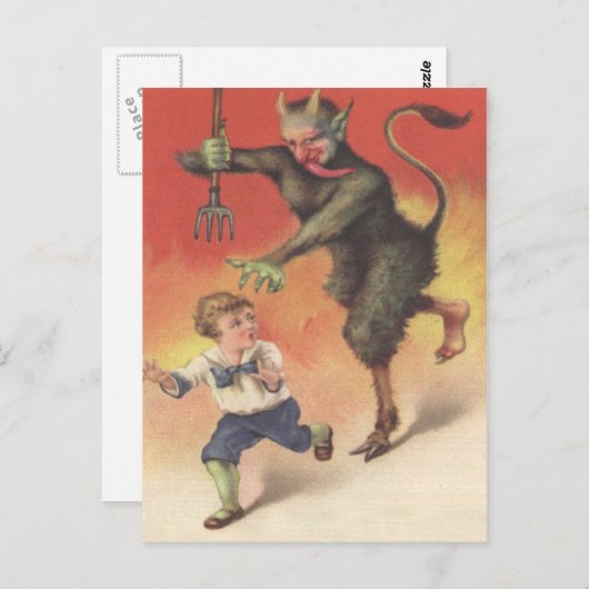 Krampus Chasing Child Briefkaart (Voorkant / Achterkant)