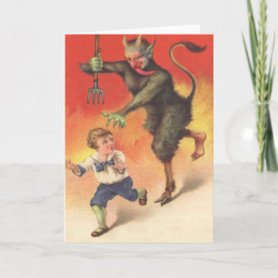 Krampus Chasing Child Feestdagen Kaart