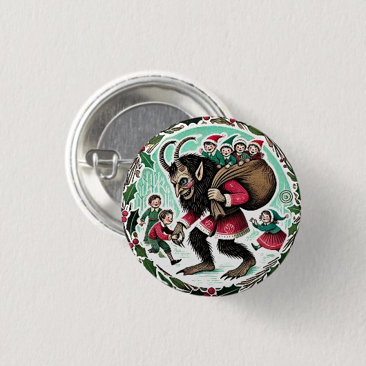 Krampus Christmas Ronde Button 3,2 Cm (Voorkant /achterkant)