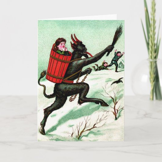 Krampus die de Slechte Sneeuw van de Winter van Feestdagen Kaart (Voorkant)