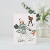 Krampus die een klein meisje achtervolgt met Doll Briefkaart (Staand voorkant)