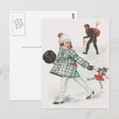 Krampus die een klein meisje achtervolgt met Doll Briefkaart (Voorkant / Achterkant)