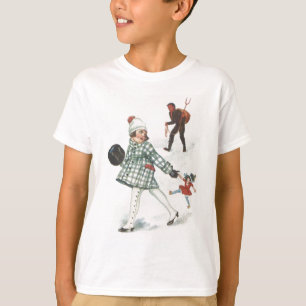 Krampus die een klein meisje met pop achtervolgt t-shirt