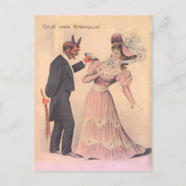 Krampus die een vrouw ten huwelijk vraagt briefkaart