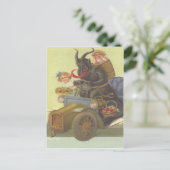 Krampus die kleine meisjes in de auto produceert briefkaart (Staand voorkant)