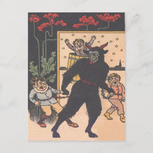 Krampus die slechte kinderen wegneemt briefkaart (Voorkant)