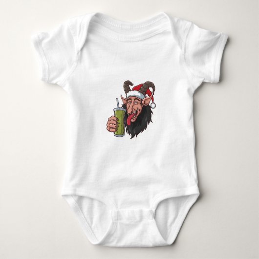 Krampus Drinkt Groene Matcha Kerstmis Griezelig Romper (Voorkant)