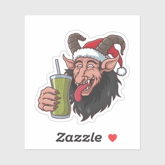 Krampus Drinkt Groene Matcha Kerstmis Griezelig Sticker (Vel)