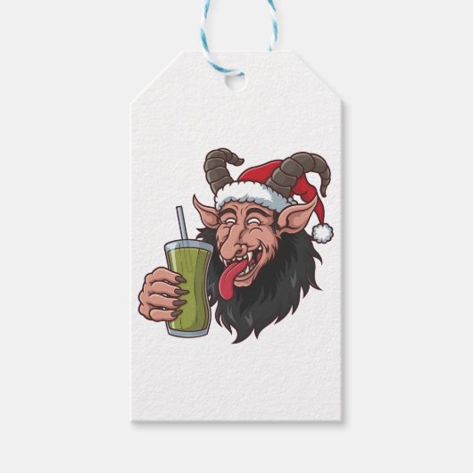 Krampus Drinkt Groene Matcha Kerstmis Spooky  Cadeaulabel (Voorkant)