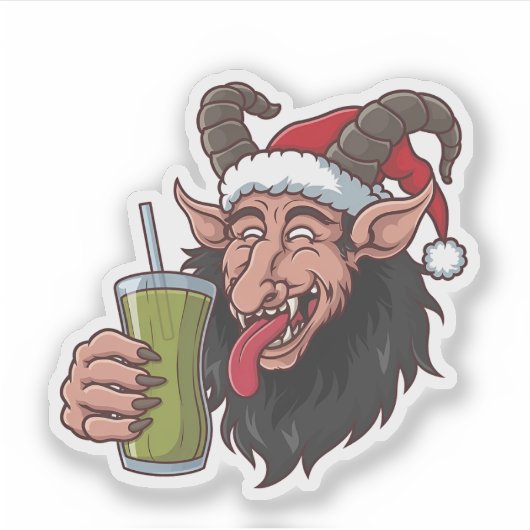 Krampus Drinkt Groene Matcha Kerstmis Spooky  Sticker (Voorkant)