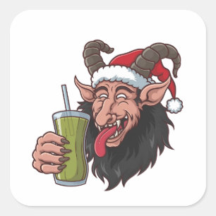 Krampus Drinkt Groene Matcha Kerstmis Spooky Vierkante Sticker